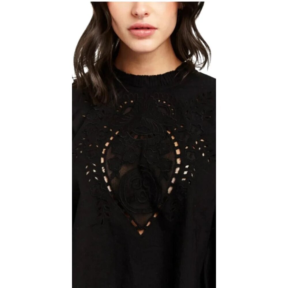 Love the Label Women's Large Black Bernice Eyelet Blouse Top Balloon Sleeve Top